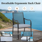 Patio Table and Chairs Set of 8, All Weather Breathable Metal Mesh Patio Chair with Gourd-Shaped Armrests, 60x60 Square Table with Umbrella Hole, 9 Pcs Metal Frame Patio Dining Set