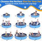 97" x 12" Foldable Dog Pool - Collapsible Hard Plastic Kiddie Pool for Dogs & Kids, Non-Slip Pet Bath Tub for Outdoor Backyard Use, Lightweight & Portable (Blue)