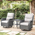 Patio Luxury Conversation Set 6PCS Resin Wicker Swivel Chairs Set, 4 Swivel Patio Chairs with Rattan Side Table and 30in Square Wicker Fire Table Set Grey Wicker|Beige Cushions