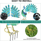 27.5" Tall Metal Peacock Garden Statue - Handmade, 3D Textured, Tail Spread Sculptures for Patio, Garden or Entryway.