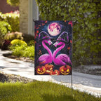 Flamingo Halloween Garden Flag Vertical Double Sided Outdoor Yard Flags 12.5x18 Inch Burlap Banners for House Lawn