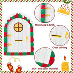 Haooryx Christmas Elf Garden Miniatures - 22Pcs Christmas Magic Fairy Doors Decoration Kit Wooden Miniature Fairy Doors Xmas Elf Magic Door Wall Fairies Xmas Winter Xmas New Year Decor(White Door)