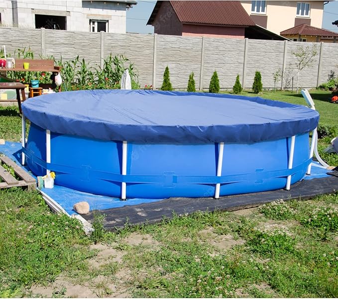 ECOOPTS 9 ft Round Pool Cover for Above Ground Pools, Swimming Pool Cover Protector Winter Safety Cover (Blue)