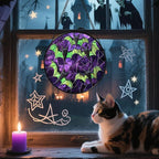 Stained Glass Window Hanging - Halloween Decorations Black Bat with Green Wings Suncatcher for Doors Garden Indoor Spooky Sun Catchers Gothic Decor Horror Gifts for Women Men Friend 7.8 in
