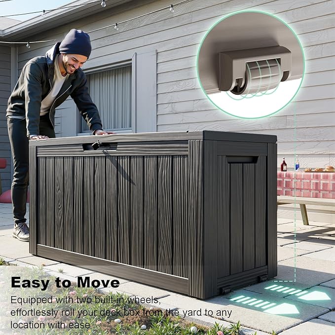 DRATO 75 Gallon Deck Box, Waterproof Resin Large Outdoor Storgae Box for Patio Furniture, Patio Cushions, Gardening Tools, Pool Supplies, Lockable