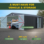 Metal Garage Shed 20x13 FT, Sheds & Outdoor Storage Clearance, Outdoor Storage Shed for Car, Truck, Bike, Lawnmower, Backyard Tool House, Boasting 2 Doors and 4 Vents, Dark Gray