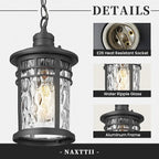 Outdoor Pendant Lights for Porch Aluminum Hanging Porch Light with Water Ripple Glass Hanging Lantern for Front Patio Gazebo Foyer or Garage