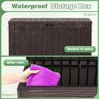 Greesum 120 Gallon Outdoor Storage Box with Lock - Large Resin Deck Box, Reinforced Lid for Garden, Patio, Lawn, Brown