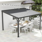 8x10FT Lean to Gazebo, Outdoor Metal Hardtop Wall Mounted Gazebo with Gutter & Sloping Galvanized Steel Roof, Hard Top Awnings/Shelter for Deck, Porch, Backyard