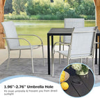 5 Pieces Round Dining Table Set for 4, Patio Dining Set Includes 4 Beige Blue Stackable Patio Chairs and Black Square Table, Patio Furniture Sets with Sling Support for Outside, Garden