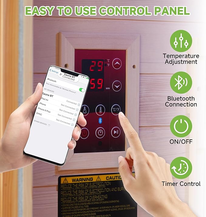 Real Relax Home Infrared Sauna, 1-2 Person Canadian Hemlock Wood Indoor Dry Saunas Room with Low Emf Red Light Therapy with Bluetooth Speakers, 9-Color Chromotherapy Lights