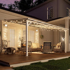 MEISSALIVVE 12' x 14' Wall Mounted Lean to Metal Awnings with Sloped Roof, Outdoor Patio Gazebo Awning for Backyard, Deck, White