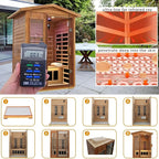 Outdoor Sauna 2 Person, Ceramic Infrared Saunas for Home, 0－5 mg Low EMF Infrared Sauna, Mahogany Wood Home Sauna Room with Bluetooth Speakers, LED Reading Lamps, Chromotherapy Lights