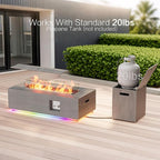 42" Outdoor Fire Pit Table, 50,000 BTU Gas Fire Pit with Glass Wind Guard, Fire Stones, Waterproof Cover, Propane Fire Pit Table for Outside Patio (RGB Light, Brown)