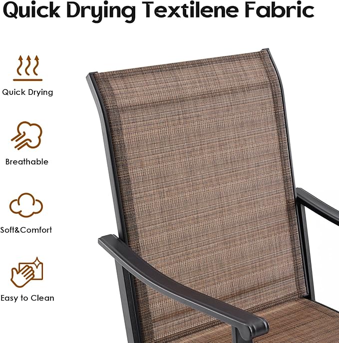 Patio Swivel Chairs Set of 8, Outdoor Dining Chairs with Textilene, Swivel & Rocker Metal Outdoor Patio Dining Chairs All-Weather for Backyard, Brown Fabric with Black Frame
