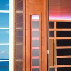 Woodbridge Infrared Sauna Room 2 Person Hemlock Wood Indoor Corner Sauna with 7 Carbon Heaters, Red Light Therapy,Bluetooth Speaker,Intelligent Dual Control System,Tempered Glass,Exterior Brim Light