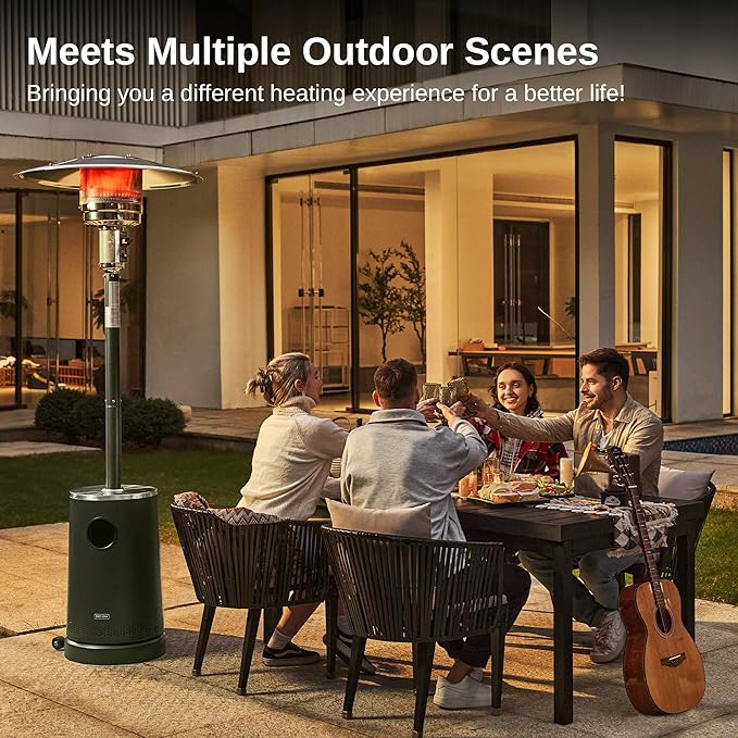 EAST OAK 50,000 BTU Patio Heater with Sand Box, Table Design, Double-Layer Stainless Steel Burner, Wheels, Triple Protection System, Outdoor Heater for Home and Residential, Rain Forest