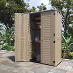 ADDOK Outdoor Storage Sheds Waterproof,Resin Outdoor Storage Cabinet Lockable, Double-Layer Storage Shed for Patios/Generator/Long-Handled Tools