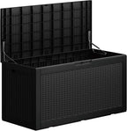 100 Gallon Deck Box, Resin Outdoor Indoor Waterproof Storage Box, Lockable Storage Box With Handle for Patio Furniture - Garden Tools - Swimming Pool Tools UV-Resistant, (100 Gallon Black)