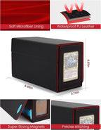 MRAUF MTG Deck Box with Double Commander Display and Dice Tray, Fits 200+ Double Sleeved Cards, Card Storage Box Plus 2 Magnetic Holders& 100Pcs Card Sleeves (Black& Red)