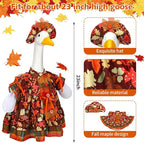 Suzile Autumn Goose Outfit Fall Maple Dresses Clothes for 23" High Cement or Plastic Porch Goose Costume for Yard Lawn Outdoor Garden Patio Statue Thanksgiving Party Xmas Holiday Decor