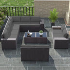 Outdoor Patio Furniture Set, 12 Pieces Outdoor Furniture All Weather Patio Sectional Sofa PE Wicker Modular Conversation Sets with Coffee Table,10 Chairs and Seat Clips Grey