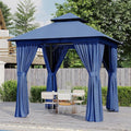 AOXUN Outdoor Gazebo for Patio 8x8, Metal Frame Canopy with Double Roofs, Heavy Duty Party Tent and Shelter with Mosquito Netting and Privacy Screen for Garden,Backyard, Lawn, Deck (Navy)