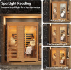 Infrared Sauna at Home 2-3 Person with 7 Color Therapy, Low EMF 2250W Fast Heating Canadian Hemlock Wood Sauna, Indoor Dry Sauna with Bluetooth Speakers for Home, Gym (5Lx3.6Wx6.3H Ft)