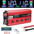 2500W Power Inverter 12V to 110V/120V DC to AC with LCD Display, Remote Controller 4 x AC Outlets and 4 x 3.1A USB Car Adapter for Car Truck Boat RV Solar System