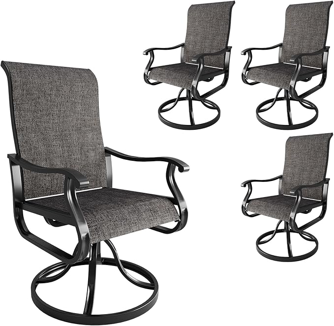 Amopatio Patio Swivel Chairs Set of 4, Outdoor Swivel Rocker Dining Chairs with All Weather Textilene High Back & Metal Frame, for Backyard Deck Lawn, Dark Grey