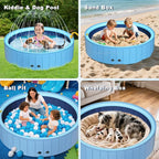 UCCY 2-in-1 Foldable Dog Pool for Large Dogs Hard Plastic Splash Sprinkler Kiddie Swimming Pool Non-Slip Portable Dog Bathtubs Collapsible Multi-Use Whelping Box Ball Pit Duck Pond Blue L-48"x12"
