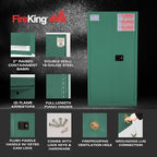 FireKing Green Flammable Safety Cabinet, Pesticides Flammable Storage Cabinet, 60 Gallon Steel Safety Cabinets with Manual Door for Commercial, Industrial & Home Use, 34" x 34" x 65"