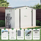 8x6 FT Outdoor Storage Shed with Windows, Metal Sheds & Outdoor Storage with Lockable Door and 4 Vents, Outside Storage Shed Waterproof for Backyard, Patio, White+Gray