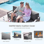 UDPATIO 5 Piece Aluminum Patio Furniture Set Faux Wood Grain Modern Outdoor Furniture Set with 6" Olefin Fabric Cushions and Coffee Table, 600D Waterproof Cover Included, Dark Grey