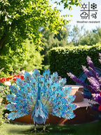 YEAHOME Garden Decor Outdoor Statues, 22.4" Large Metal Peacock Standing Yard Art, Blue Green Bird Lawn Sculptures Garden Decor for Outside Patio Porch Backyard