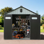 Domi 8x6FT Resin Outdoor Storage Shed with Lockable Door, Waterproof Outside Sheds with Windows & Vents, Heavy-Duty Plastic Tool Storage Shed for Patio Furniture, Lawn Mower, Bike
