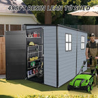 LANTRO JS 4x8FT Plastic Storage Shed with Floor, Outdoor Storage Shed with Floor Included, with 2 Windows and Lockable Door, Backyard Storage Sheds for Garden Tools, Bike, Gray and Black