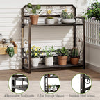 Potting Bench, Outdoor Potting Table with 4 Side Hooks, All-Weather Gardening Table Work Station, Outside Garden Workbench, 505lbs Capacity, 18" D x 39" W x 44" H, Distressed Vintage Black