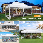 COBIZI 10x20 Heavy Duty Pop Up Canopy Tent with 6 Sidewalls, Commercial Gazebo Party Tent with Mosquito Netting Wall Easy Set Up Outdoor Instant Screen Tent for Backyard, Patio, Garden, White
