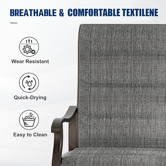 UDPATIO Patio Swivel Dining Chairs Set of 2, Outdoor Dining Chairs High Back with Padded All Weather Breathable Textilene, Metal Rocking Frame for Lawn Garden Backyard, Dark Grey