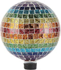 Lily's Home Colorful Mosaic Glass Gazing Ball, Designed with a Stunning Rainbow Holographic Mosaic Pattern to Bring Color to Any Home and Garden. 10 Inches Diameter