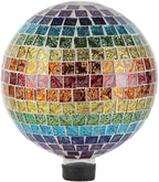 Lily's Home Colorful Mosaic Glass Gazing Ball, Designed with a Stunning Rainbow Holographic Mosaic Pattern to Bring Color to Any Home and Garden. 10 Inches Diameter