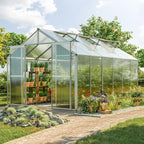 Greenhouse Topas 6 Aluminum Frame 7.4 x 12.6 ft Approx. 6 mm Polycarbonate Panels - with Bonus Base Frame and Automatic Vent Opener