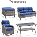 Rilyson Wicker Outdoor Patio Furniture Set - 8 Piece Patio Conversation Sets with Swivel Rocker Chairs, Ottomans, Sofa and Table, 6 inch Cushions, Deep Seating, for Porch Deck Mixed Grey/Blue