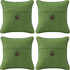 Outdoor Decorative Pillows with Coconut Button Pack of 4, 18" x 18" Outdoor Pillow Set for Couch Bed Throw Patio Sofa, Grass Green