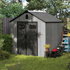 8X6 FT Outdoor Resin Storage Shed, Waterproof Plastic Garden Shed with Lockable Door, Windows & Vents, Outside Storage Tool Shed for Patio Furniture, Lawn Mower, Bike