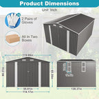 10x12 FT Outdoor Storage Shed, Large Metal Tool Shed with Peaked Roof and Lockable Door, Galvanized Steel Garden Shed with Clear Windows for Backyard Garden Patio Lawn, Gray