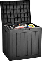 YITAHOME 31 Gallon Outdoor Storage Deck Box, Waterproof Resin Package Delivery and Storage Box with Lockable Lid for Patio Furniture Cushions, Pool Accessories, Garden Tools, Black