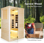 Far Infrared Sauna 1 Person Sauna Room Home Spruce Wood Indoor Saunas 900W/110V Low EMF Dry Sauna 5 Energy Saving Heating Panels, Built-in Control Panel, Speakers, Reading Lights and Circulation Vents
