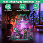 Meonum Mini Greenhouse with 10W 200 LED Grow Light Bulbs for Indoor, 27" x 27" x 30" Pop Up Small Greenhouse Cover with Bottom Waterproof Bottom Mat for Indoor Outdoor Plants Seed Starting